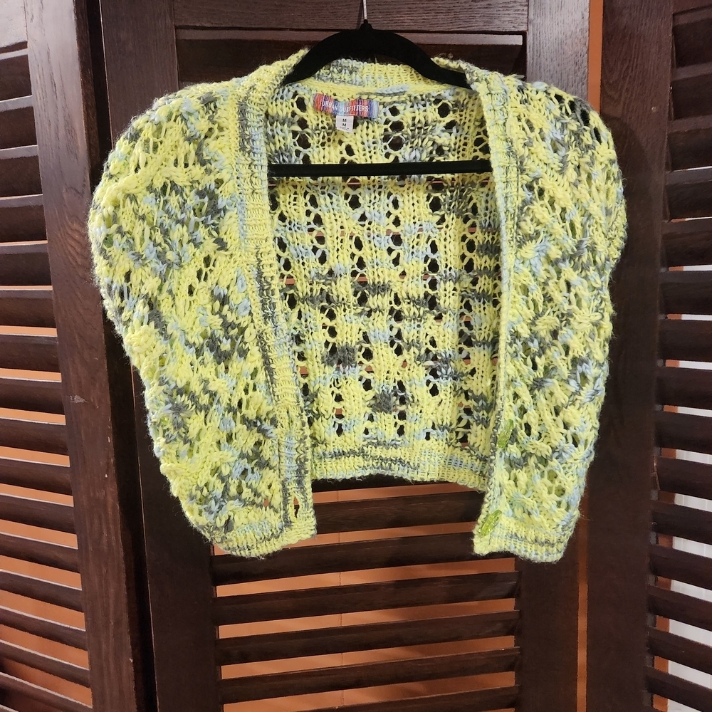 Urban Outfitters Lime and Gray Open Knit Shrug